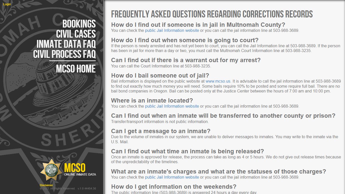 Inmate Data FAQ - Multnomah County Sheriff's Office